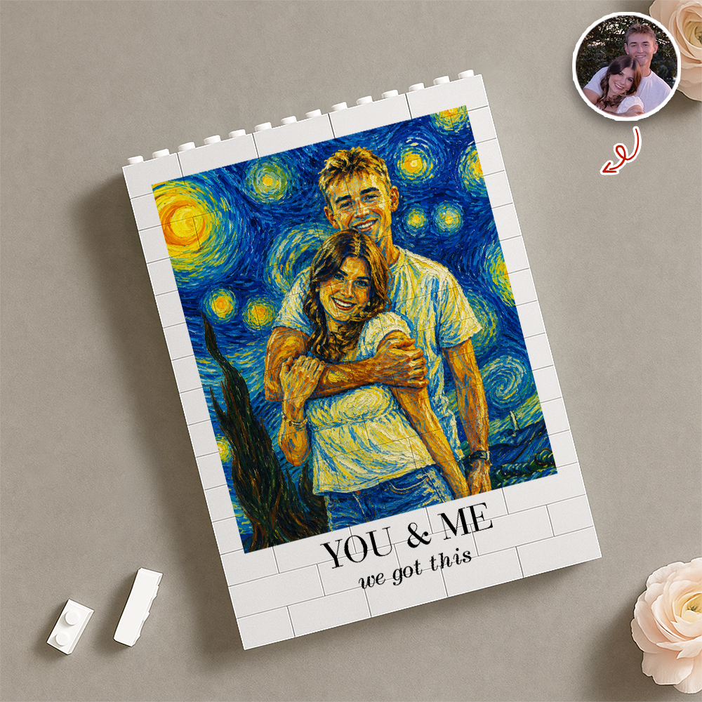 Custom Photo Building Block Art Unique Anniversary Gift for Couple HN590 - Building Blocks GradoCreations