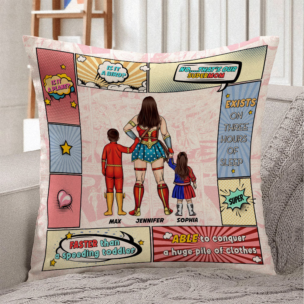 Personalized Super Mom Pillow Gift for Mother's Day | Custom Family Design