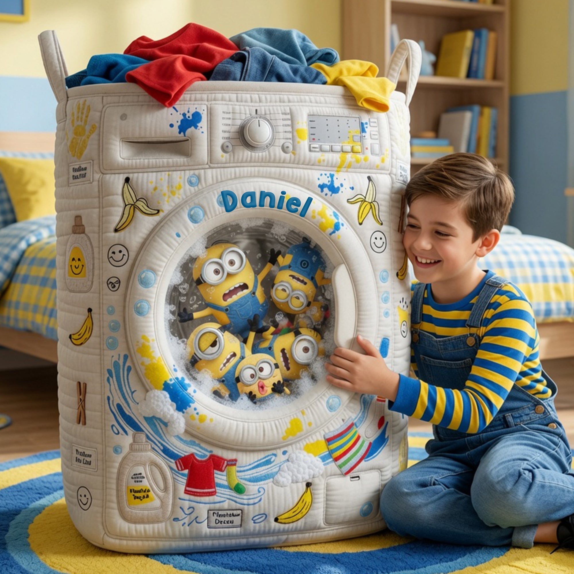 Personalized Quilted Laundry Basket with Fun Design - Family Gift Quilted Laundry Basket GradoCreations