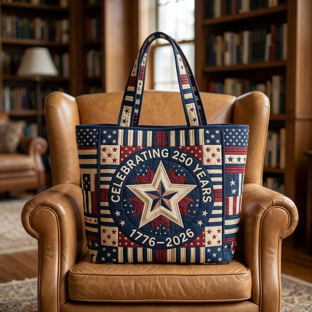 Patriotic Quilted Tote Bag Celebrating America's 250 Years Gift for Her