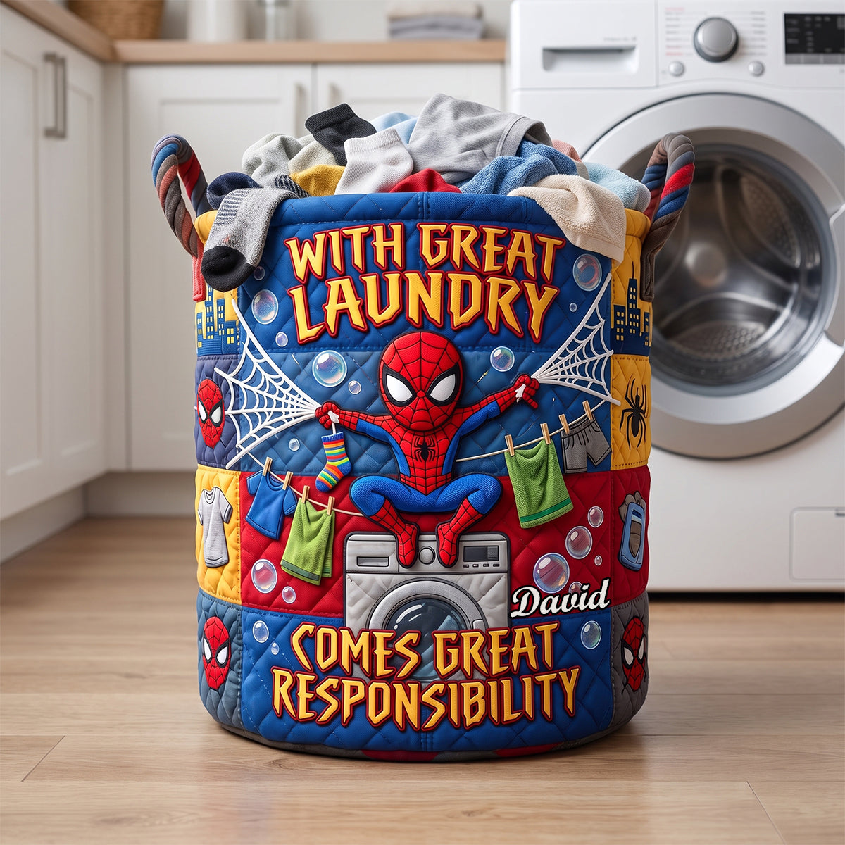 Personalized Spider-Man Quilted Laundry Basket Gift for Kids Quilted Laundry Basket GradoCreations