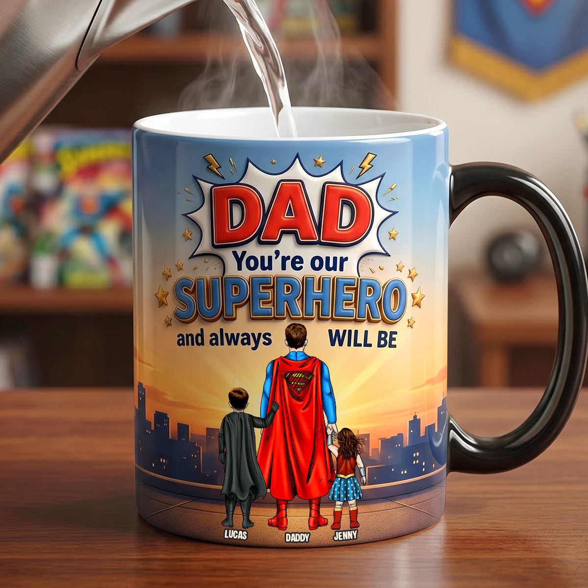 Personalized Superhero Mug Gift for Dad Custom Names 11oz 15oz