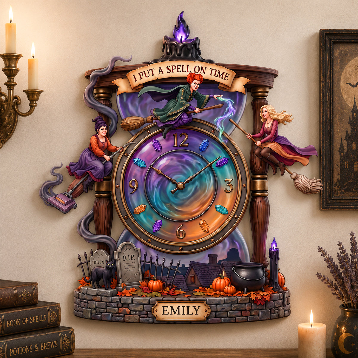 Personalized Witch Themed Wall Clock Gift for Her Halloween Wall Hanging Clock GradoCreations