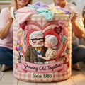 Personalized Quilted Laundry Basket with Custom Artwork for Couples