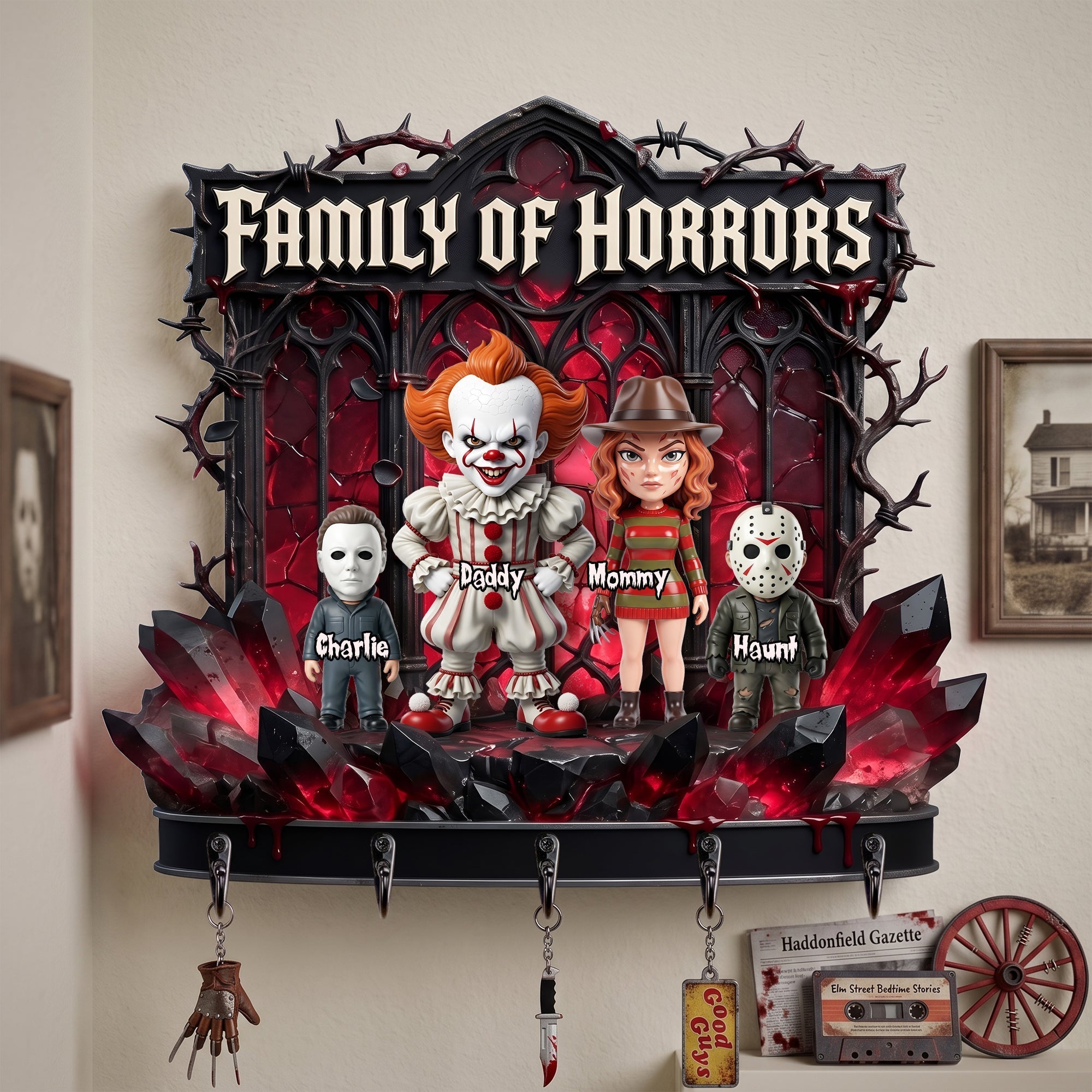 Personalized Family Of Horrors Hanging Rack Unique Halloween Gift Hanging Rack GradoCreations