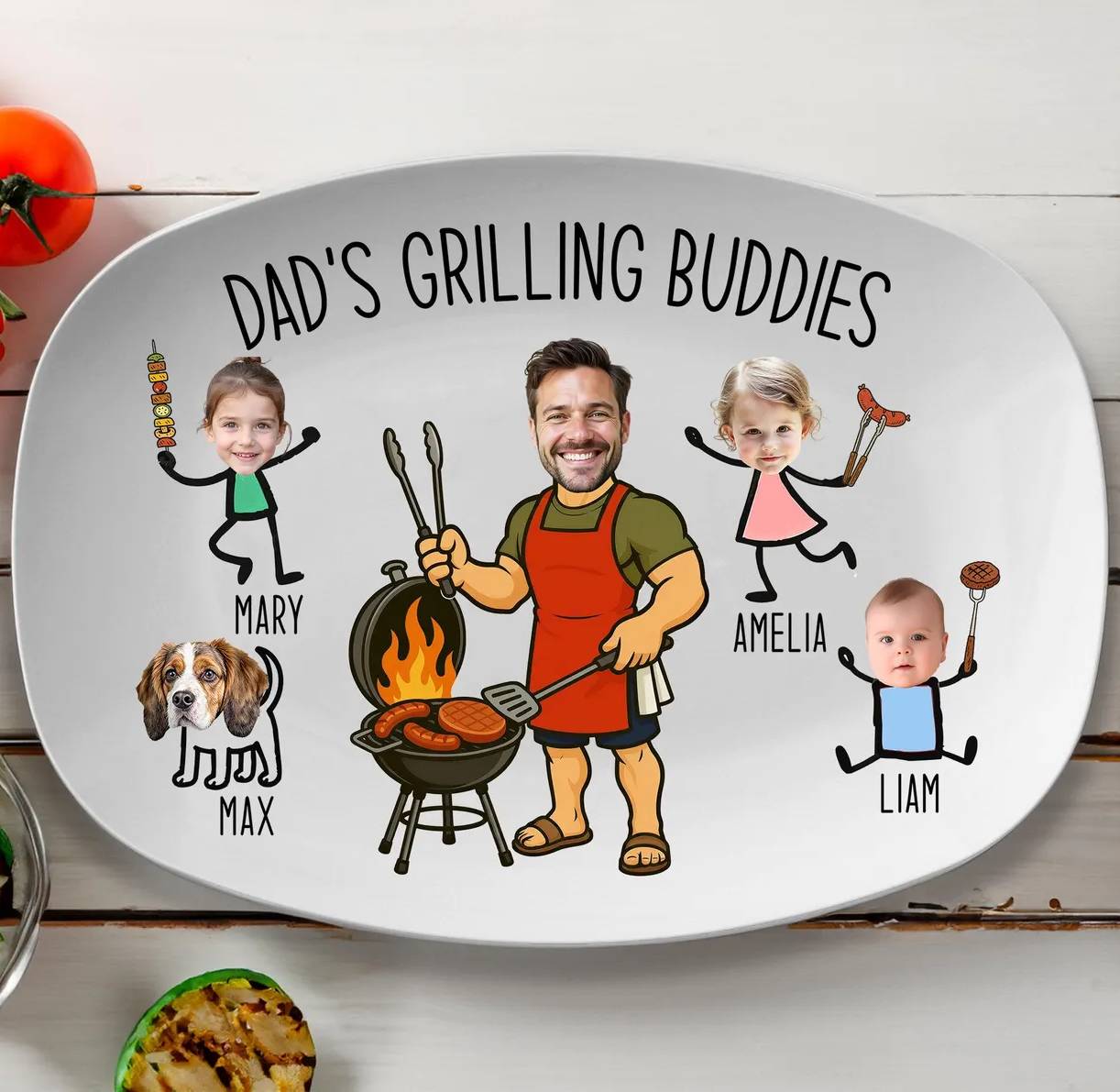 Personalized Grilling Platter Custom BBQ Tray Gift for Dad HN590 - Platter fix GradoCreations
