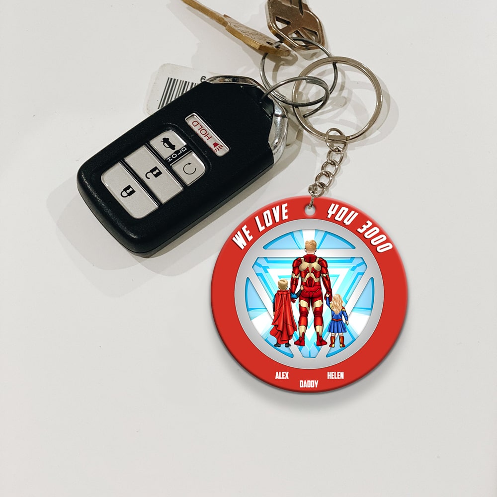 Personalized Super Hero Dad Keychain Gift for Father's Day