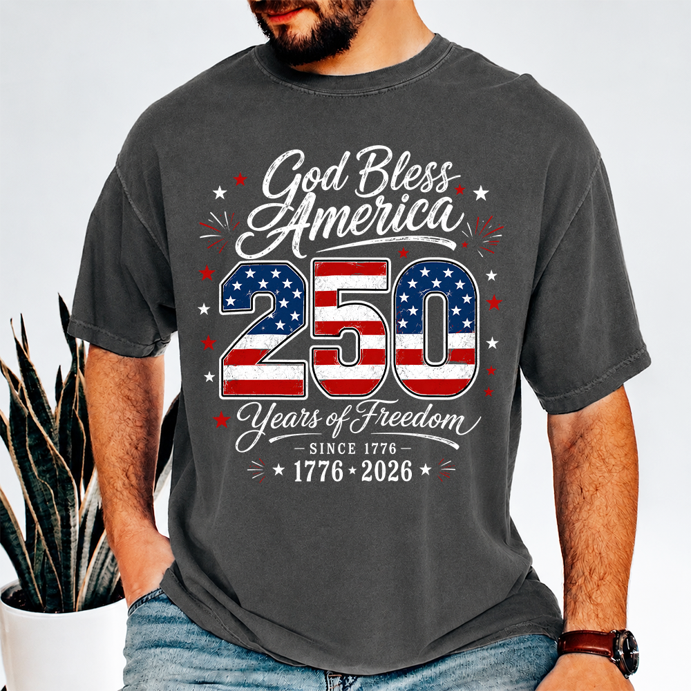 Personalized Comfort Shirt God Bless America 4th of July Gift Comfort Shirt GradoCreations