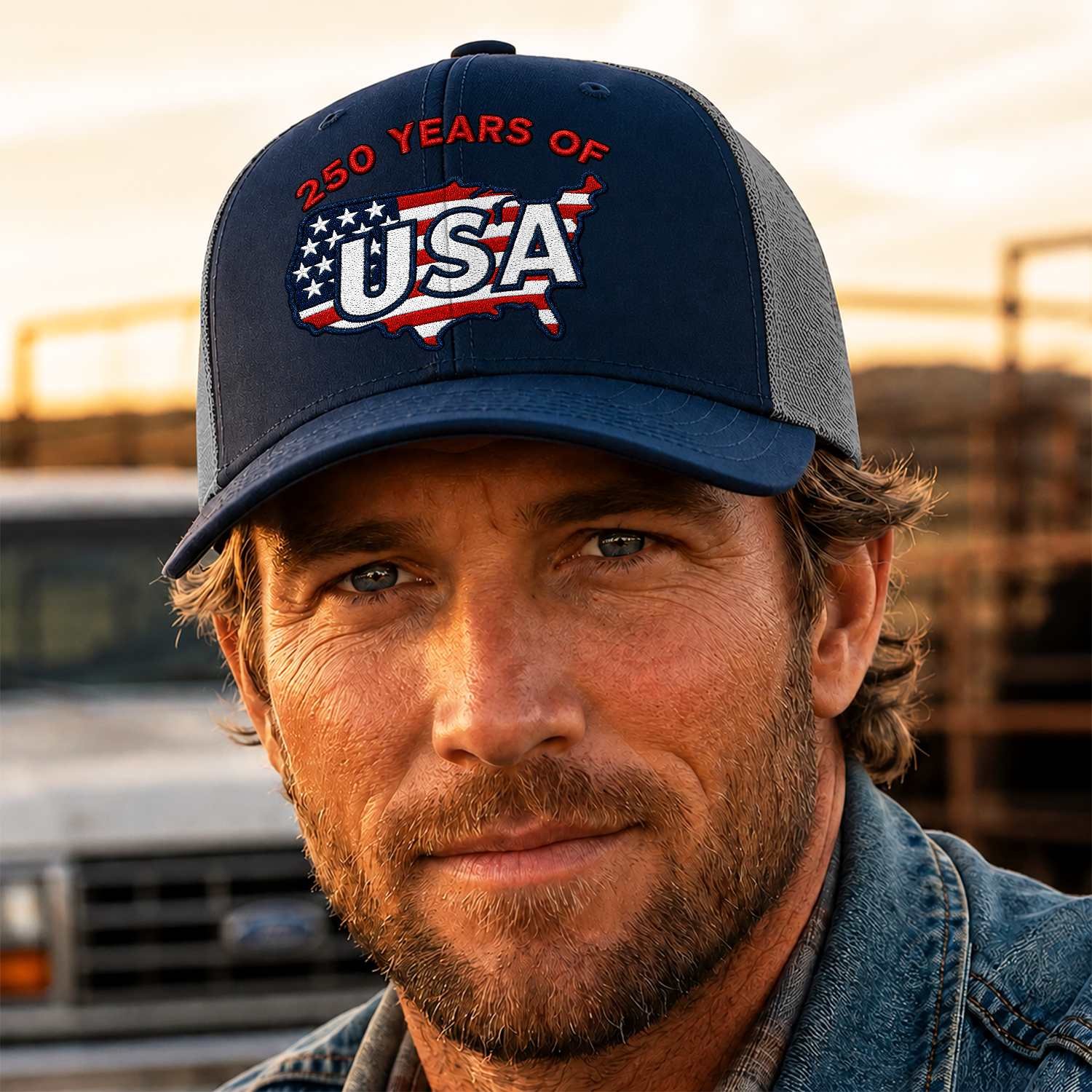 Personalized 250 Years of America Trucker Hat Gift for July 4th HN590 - Embroidered Trucker Hat GradoCreations