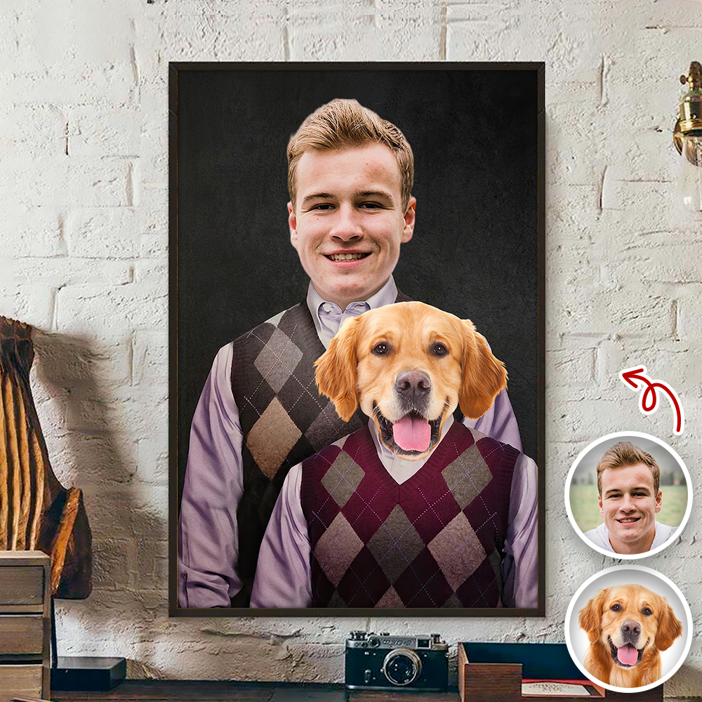 Personalized Dog and Owner Canvas Portrait Custom Photo Gift HN590 - Canvas GradoCreations