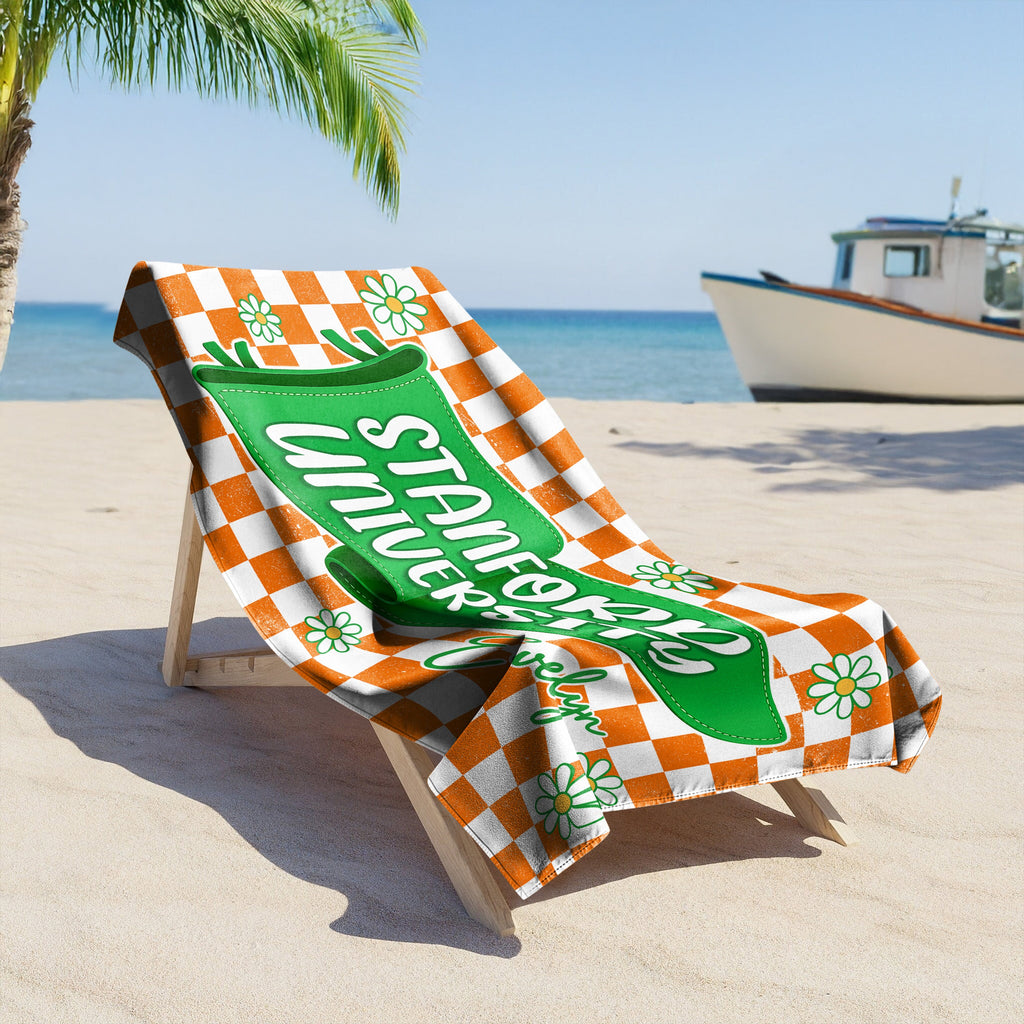Personalized University Name Pennant Beach Towel Graduation Gift HN590 - Beach Towels GradoCreations