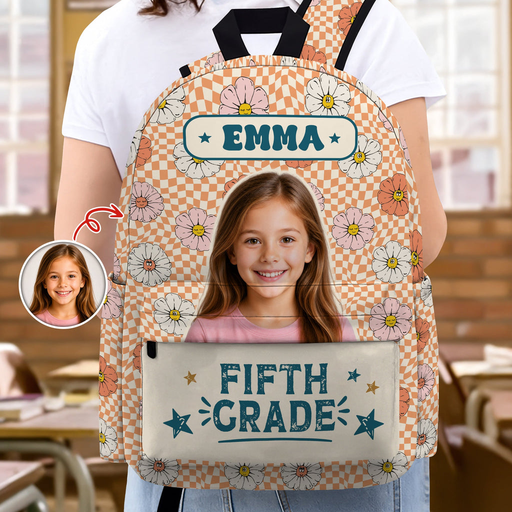 Personalized Kids Retro Backpack with Photo & Name Gift HN590 - Printed Backpack GradoCreations