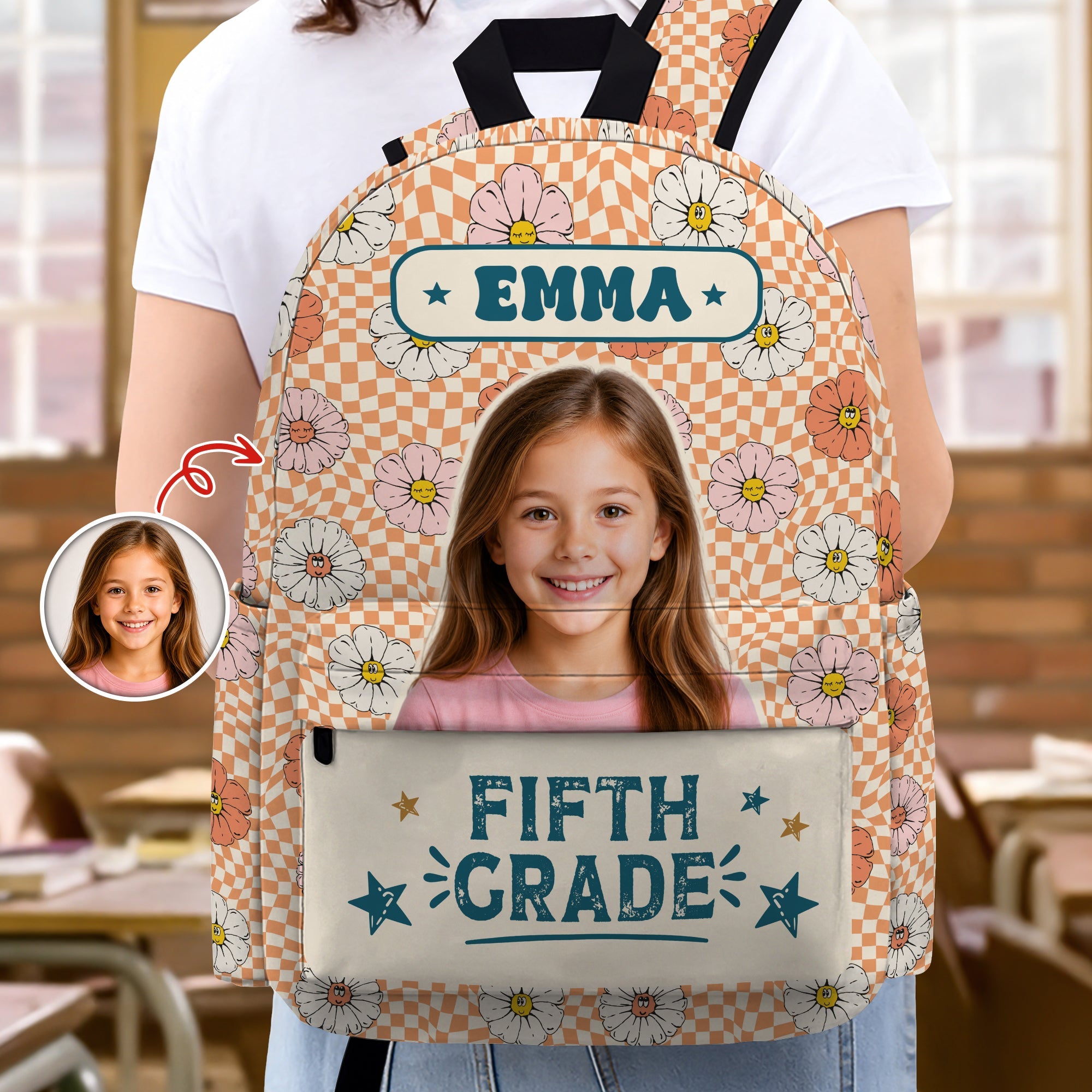 Personalized Kids Retro Backpack with Photo & Name Gift HN590 - Printed Backpack GradoCreations