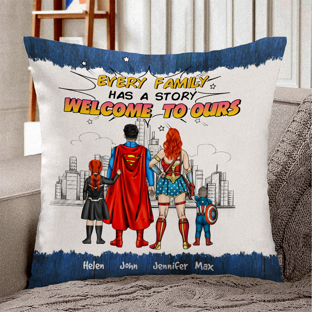 Personalized Super Hero Family Story Pillow Gift for Mom