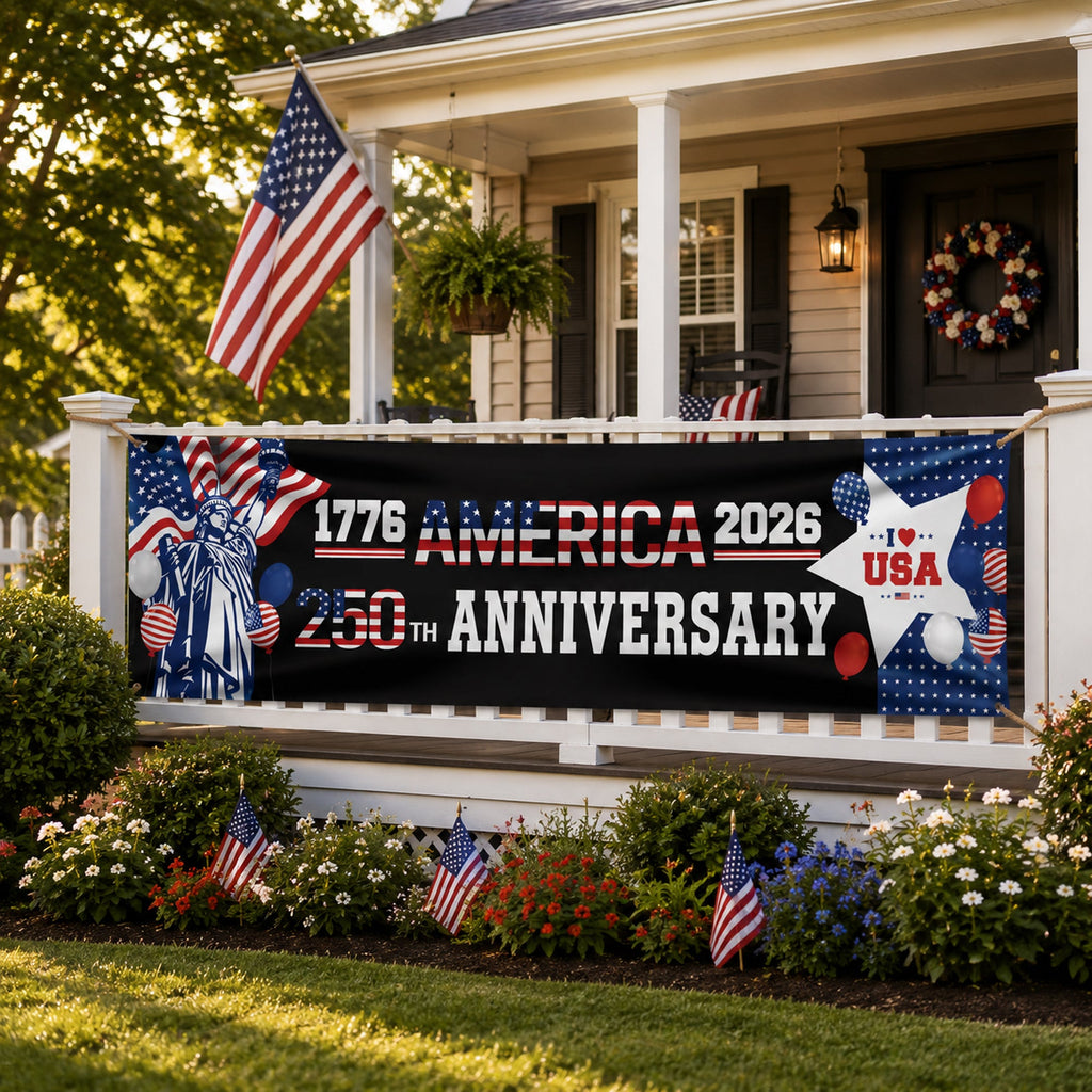 Personalized 250th Anniversary American Party Banner with Statue of Liberty HN590 - Banner GradoCreations