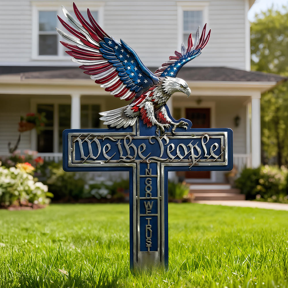 Personalized Metal Stake Sign with Eagle We The People - Patriotic Garden Decor Gift for Family
