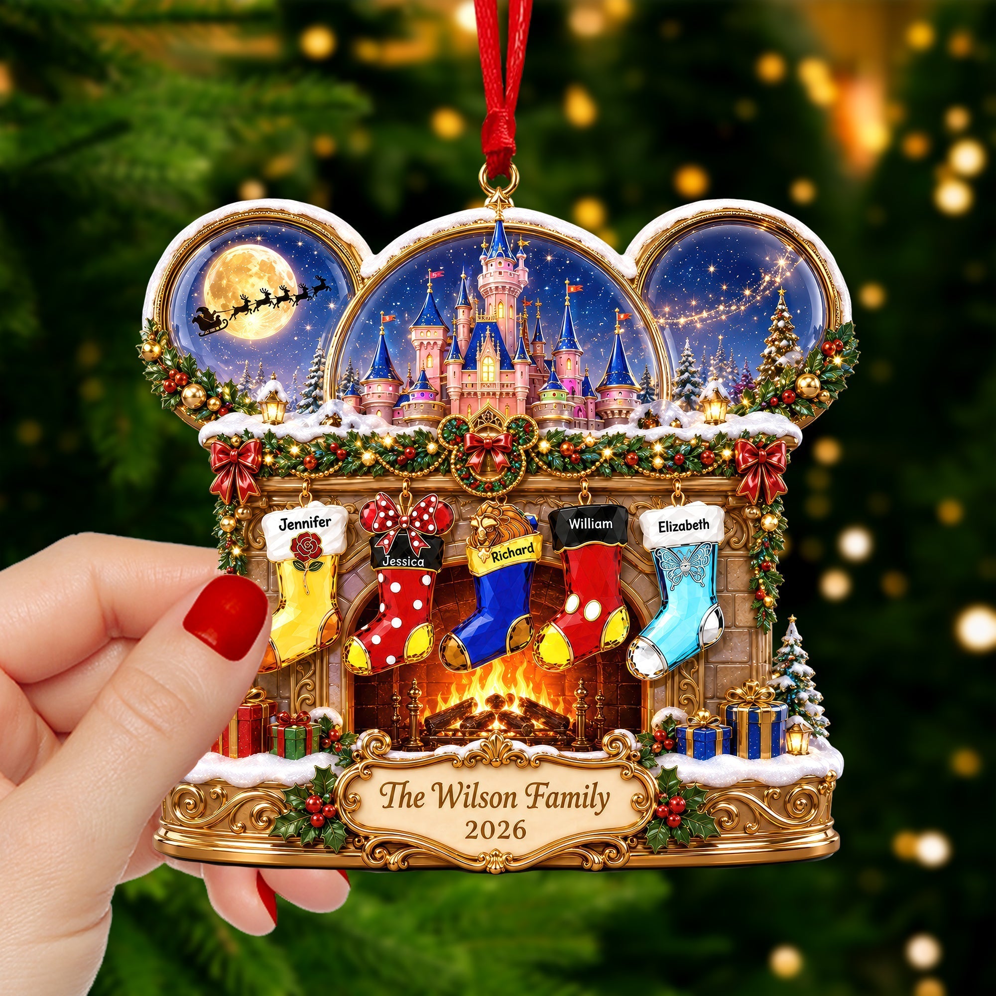 Personalized Family Christmas Stocking Acrylic Ornament Gift Ornament GradoCreations