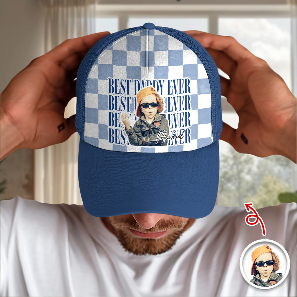 Personalized Leather Patch Hat Custom Photo Gift for Dad HN590 - Leather Patch Hat GradoCreations