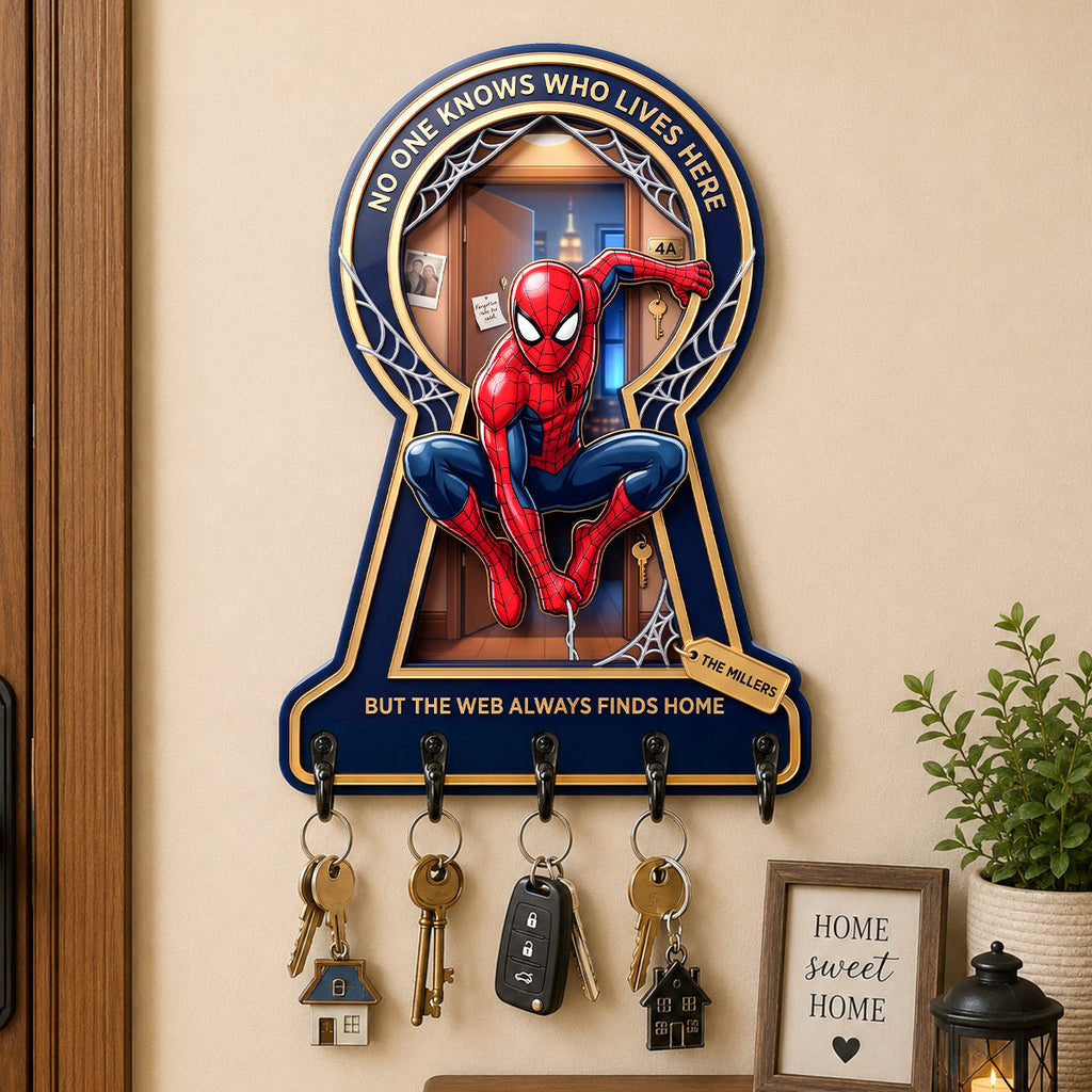 Personalized Spider-Man Hanging Rack - Custom Family Key Holder Gift for Movie Fans Hanging Rack GradoCreations
