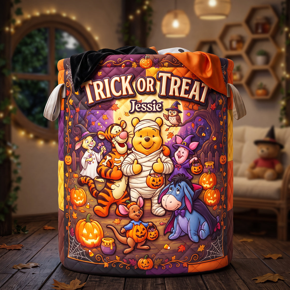 Personalized Quilted Laundry Basket Halloween Gift for Kids Quilted Laundry Basket GradoCreations