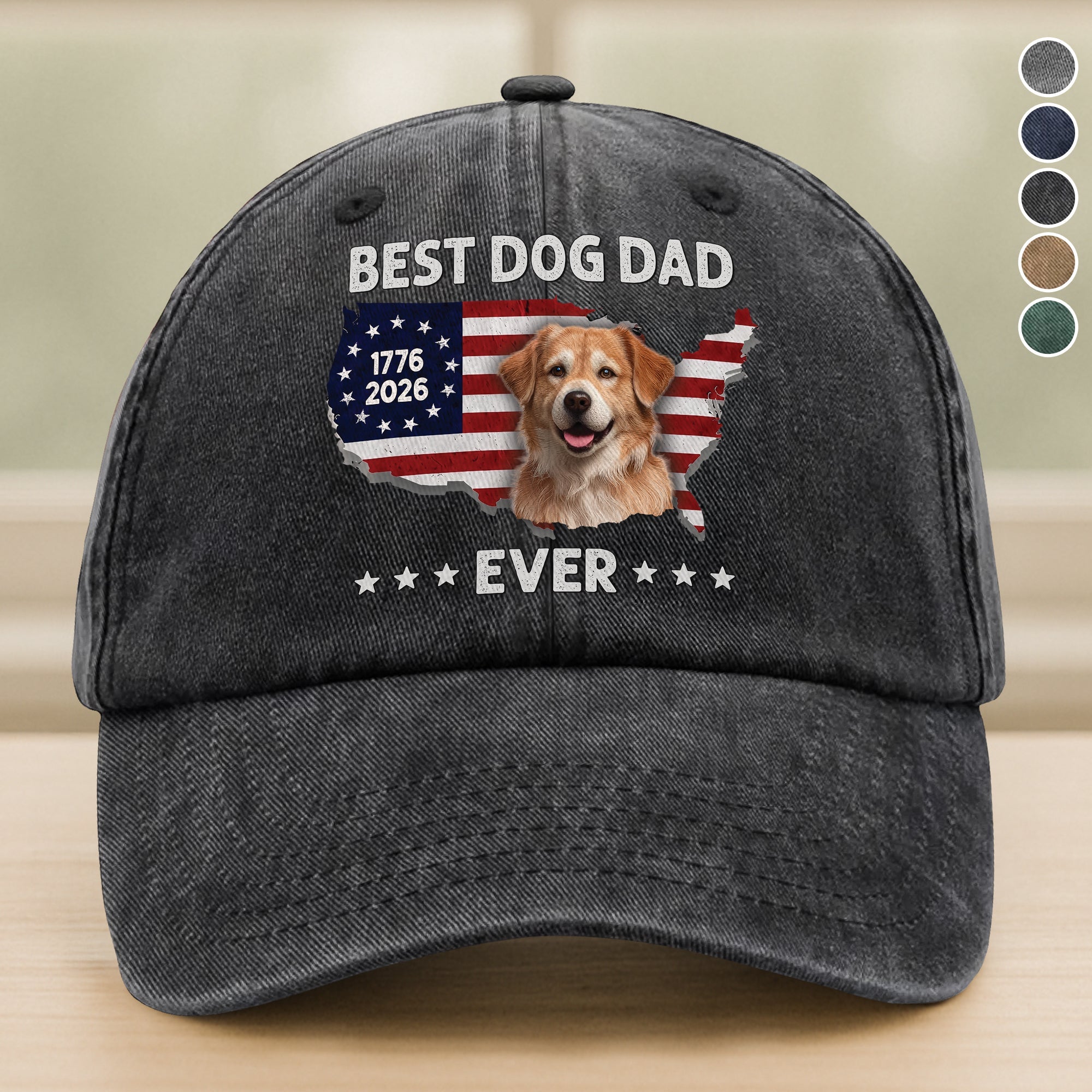 Personalized Washed Denim Baseball Cap Custom Photo Gift for Dog Dad HN590 - Washed Denim Baseball Cap GradoCreations