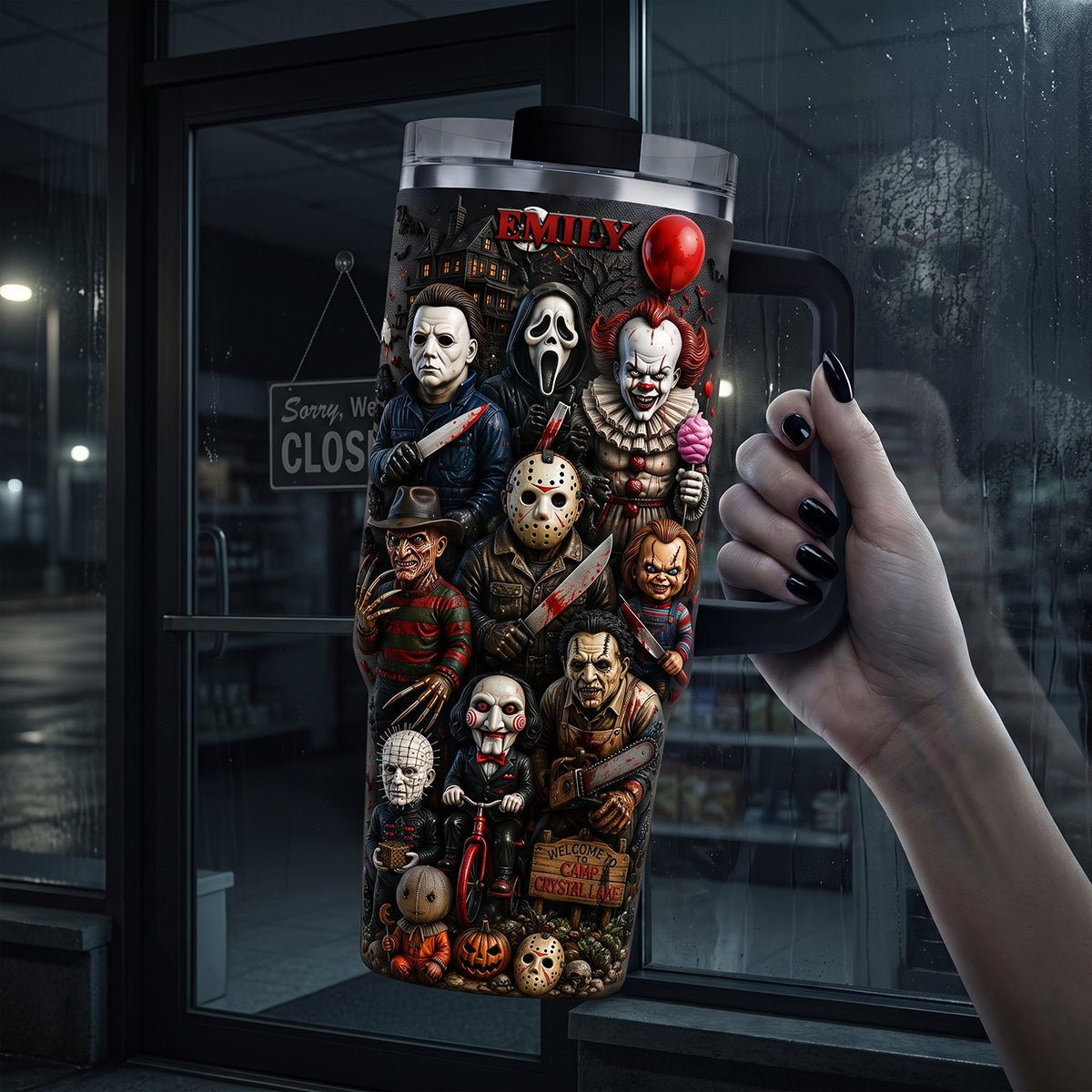 Personalized Halloween Tumbler with Horror Characters Gift Idea Tumbler GradoCreations
