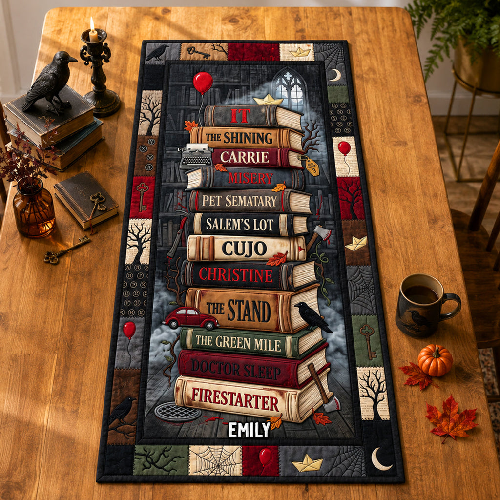 Personalized Quilted Table Runner with Horror Novel Quotes for Book Lovers Quilt Table Runner GradoCreations