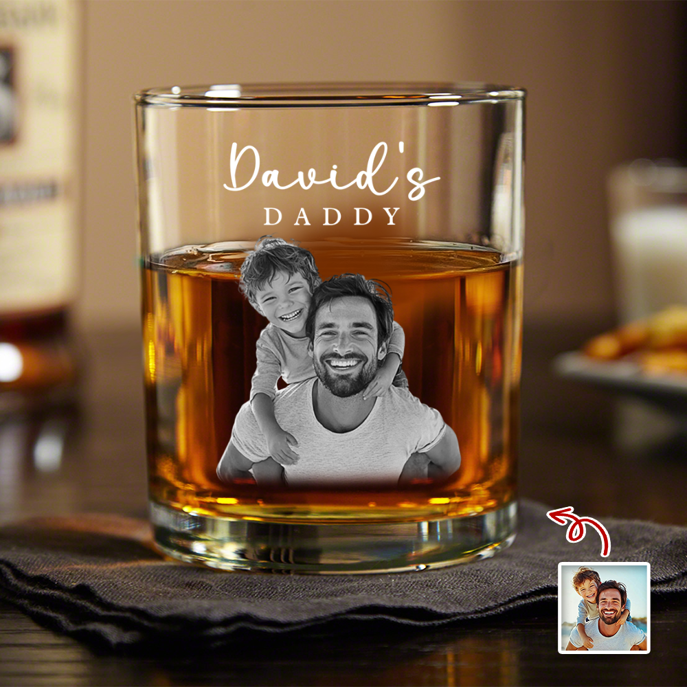 Personalized Photo Whiskey Glass Custom Gift for Dad HN590 - Print Rock Glass GradoCreations