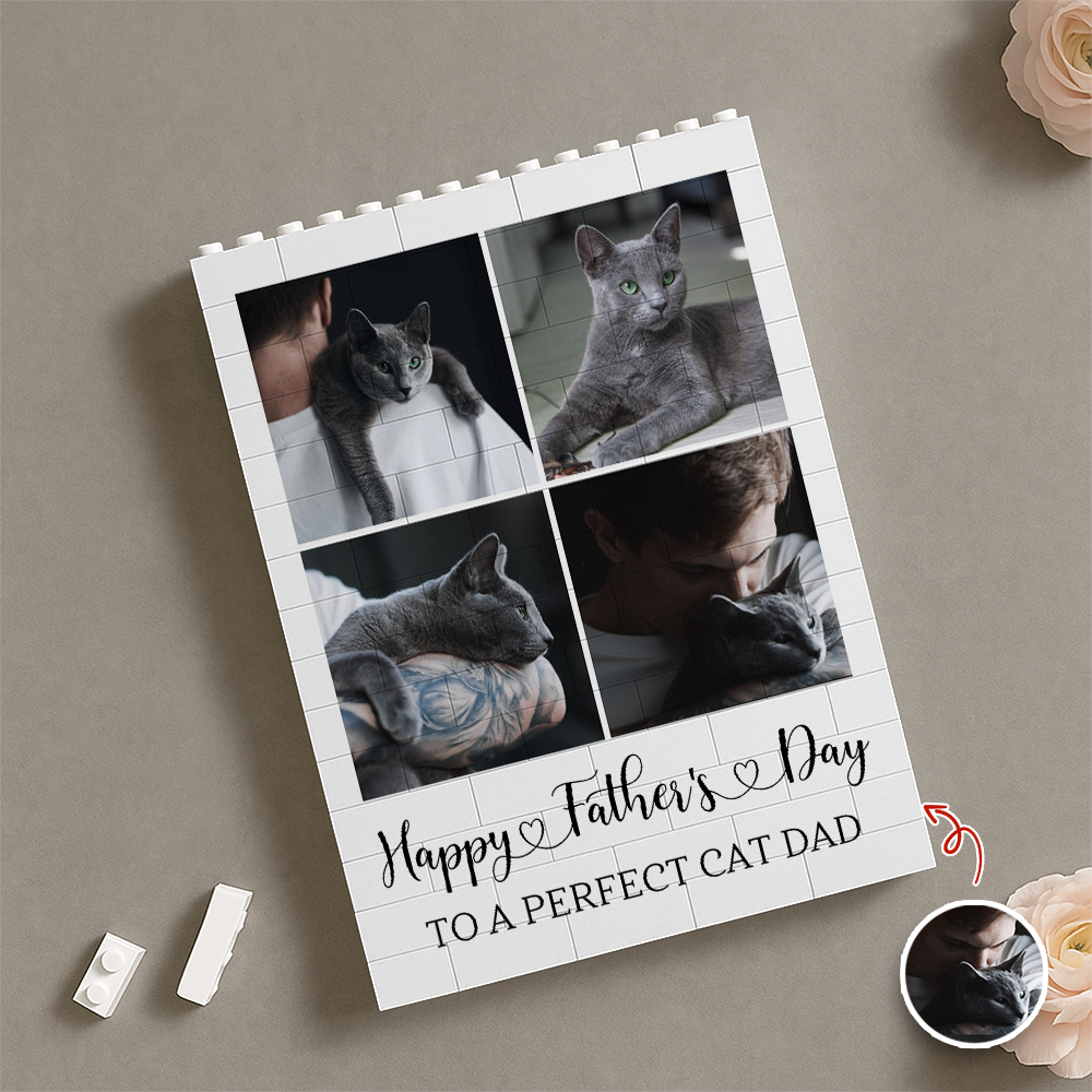Personalized Building Block Photo Gift for Cat Dad Father's Day HN590 - Building Blocks GradoCreations