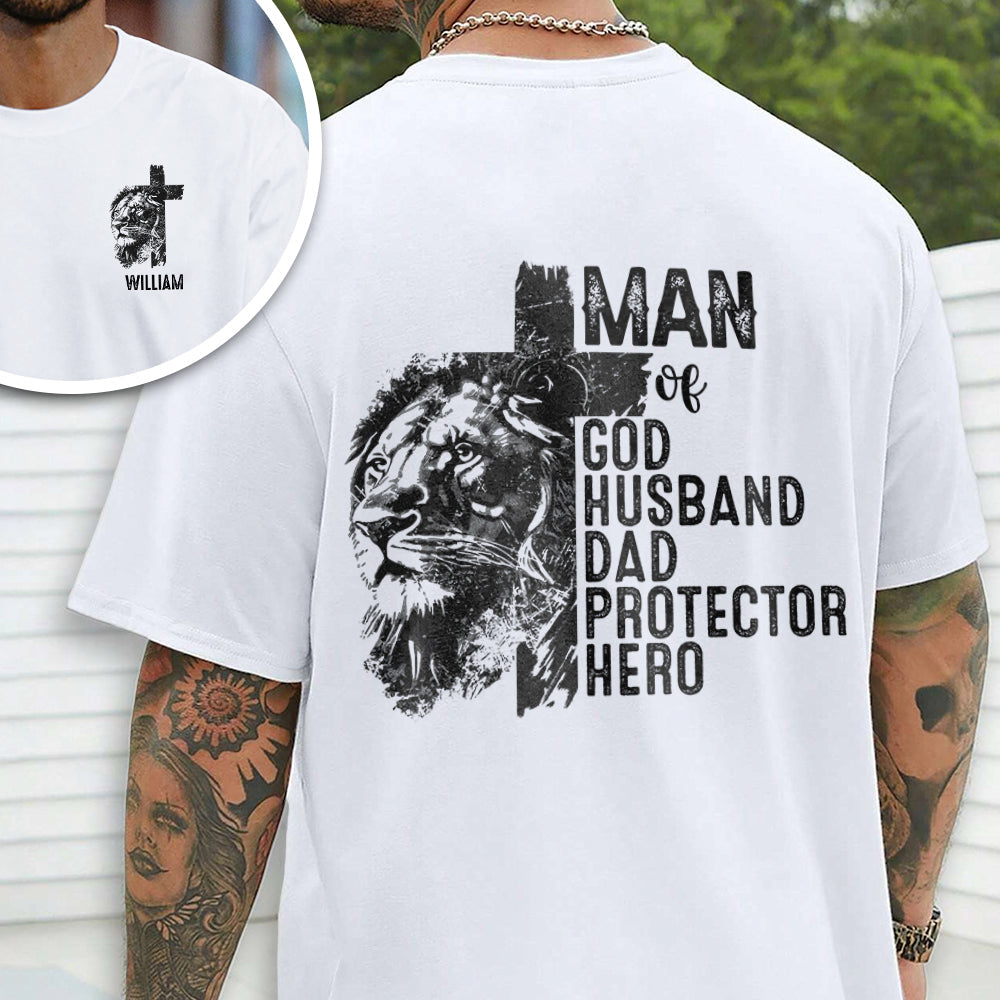 Personalized Christian Lion Cross Shirt Gift for Dad | Husband HN590 - Tshirt Back & Front GradoCreations