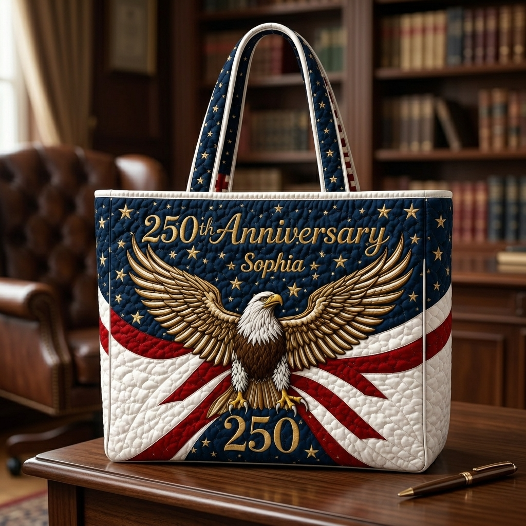Personalized America 250th Anniversary Quilted Tote Bag Gift for Her