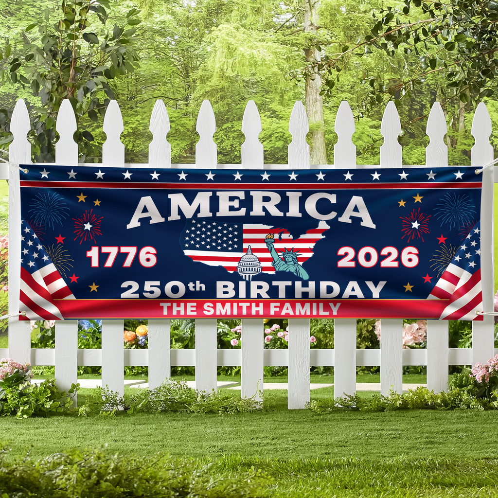 Personalized 250th Anniversary USA Banner Custom Name Decor HN590 - Banner GradoCreations