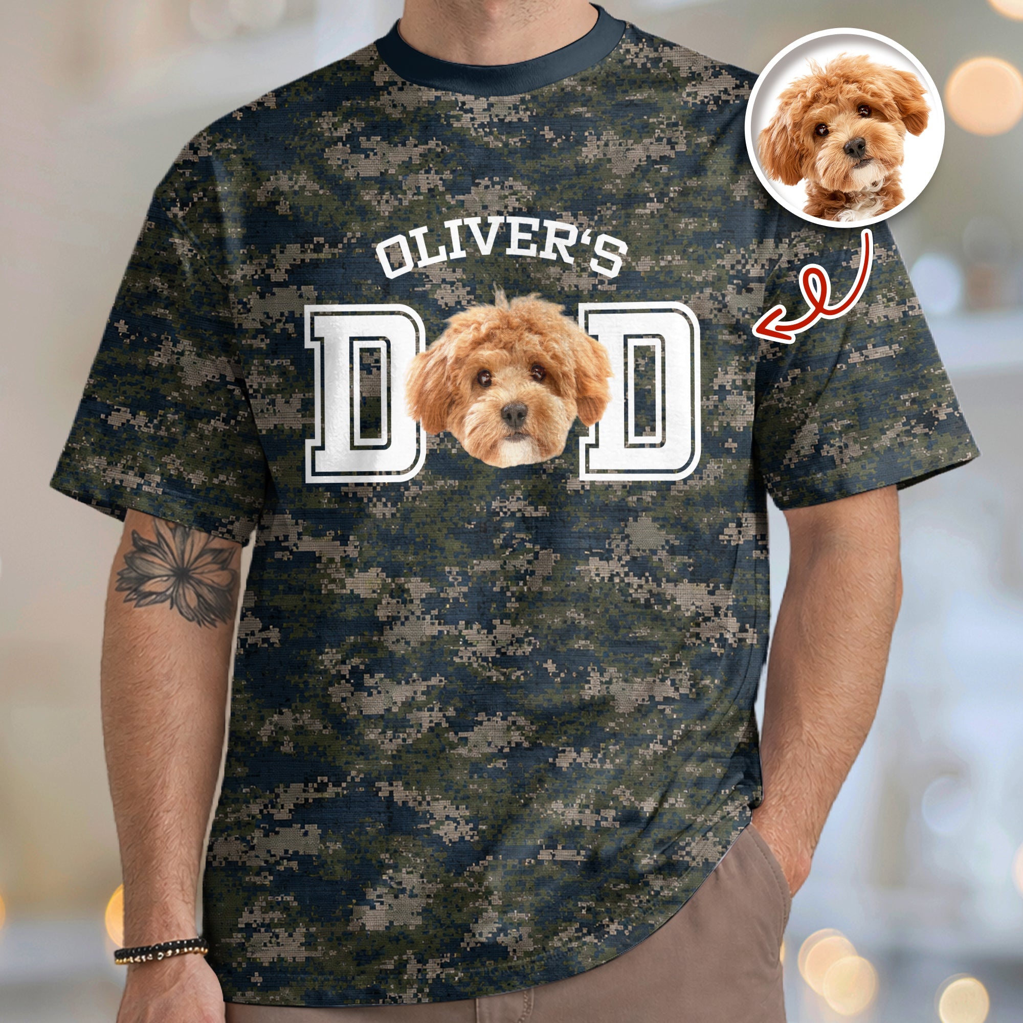 Personalized Camo Dog Dad T-Shirt Custom Photo Gift for Father's Day HN590 - AOP Tshirt GradoCreations
