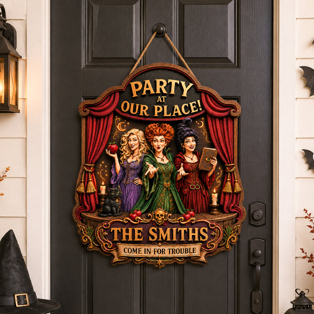 Personalized Witch Trio Halloween Sign Custom Family Name Gift Wood Sign GradoCreations