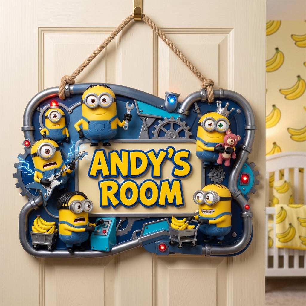 Personalized Funny Yellow Monster Wood Sign for Kids Room Decor Wood Sign GradoCreations