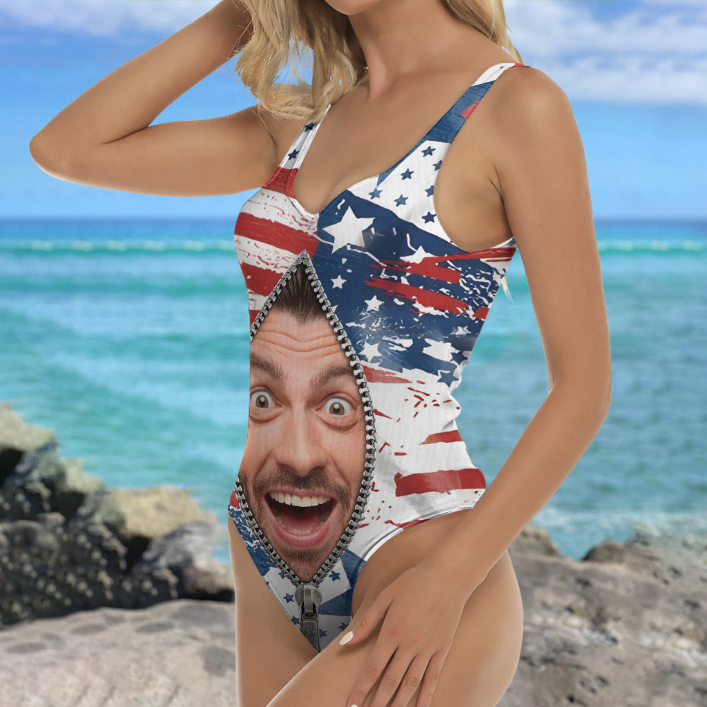 Personalized Photo Swimsuit USA Flag Gift for Her HN590 - Swimsuit GradoCreations