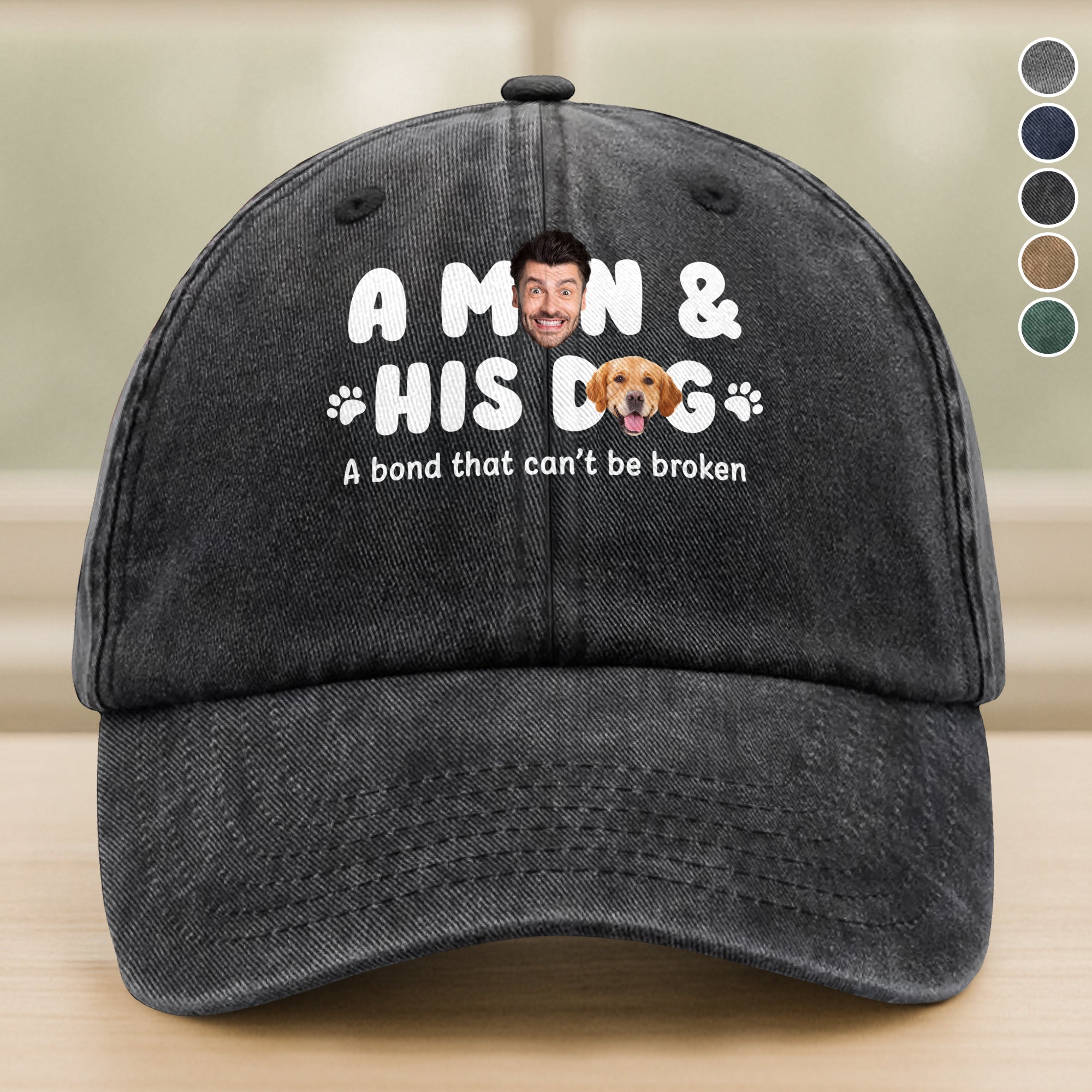 Personalized Washed Denim Baseball Cap Photo Gift for Dog Dad HN590 - Washed Denim Baseball Cap GradoCreations
