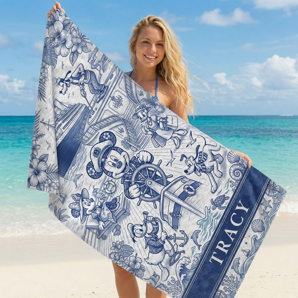 Personalized Toile De Jouy Beach Towel Custom Name Gift for Travelers Beach Towel GradoCreations