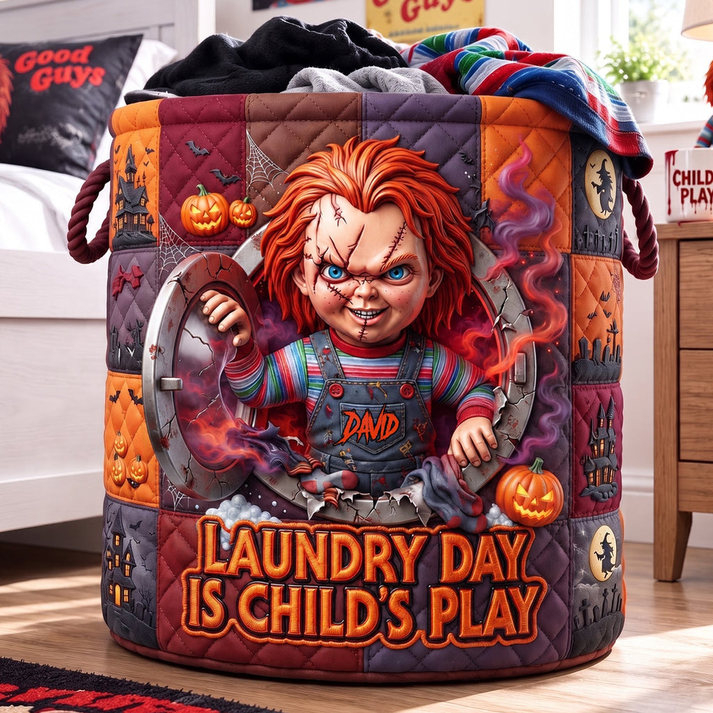 Personalized Creepy Doll Quilted Laundry Basket Gift for Horror Lovers Quilted Laundry Basket GradoCreations