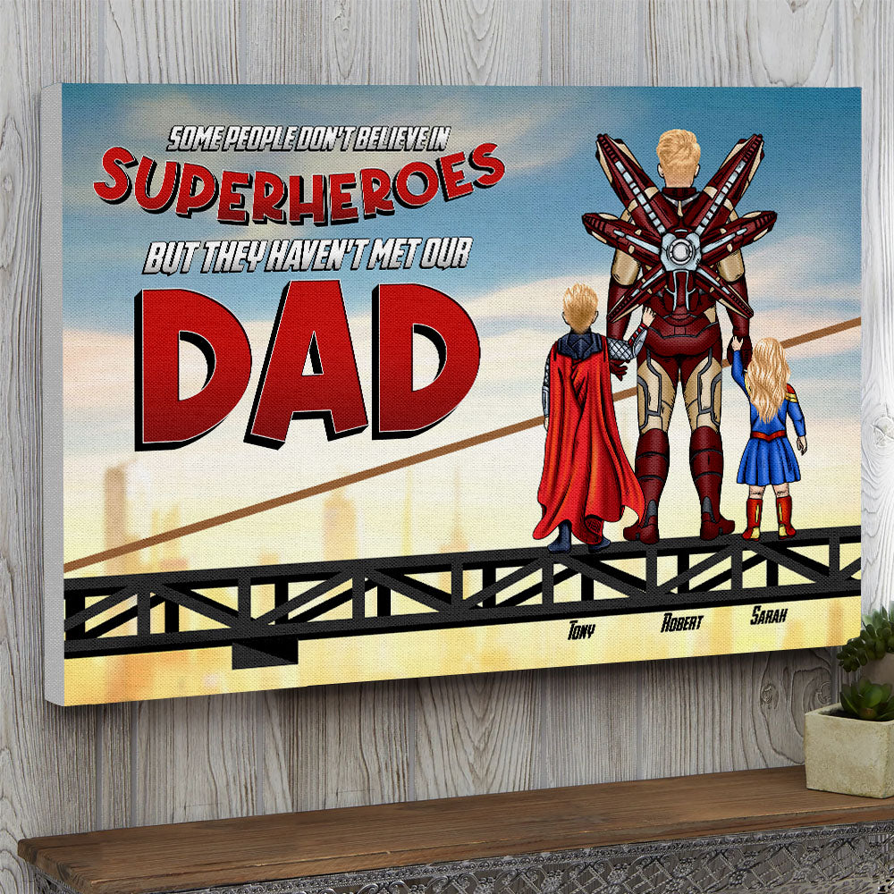 Personalized Superhero Dad Canvas Wall Art Gift for Father's Day