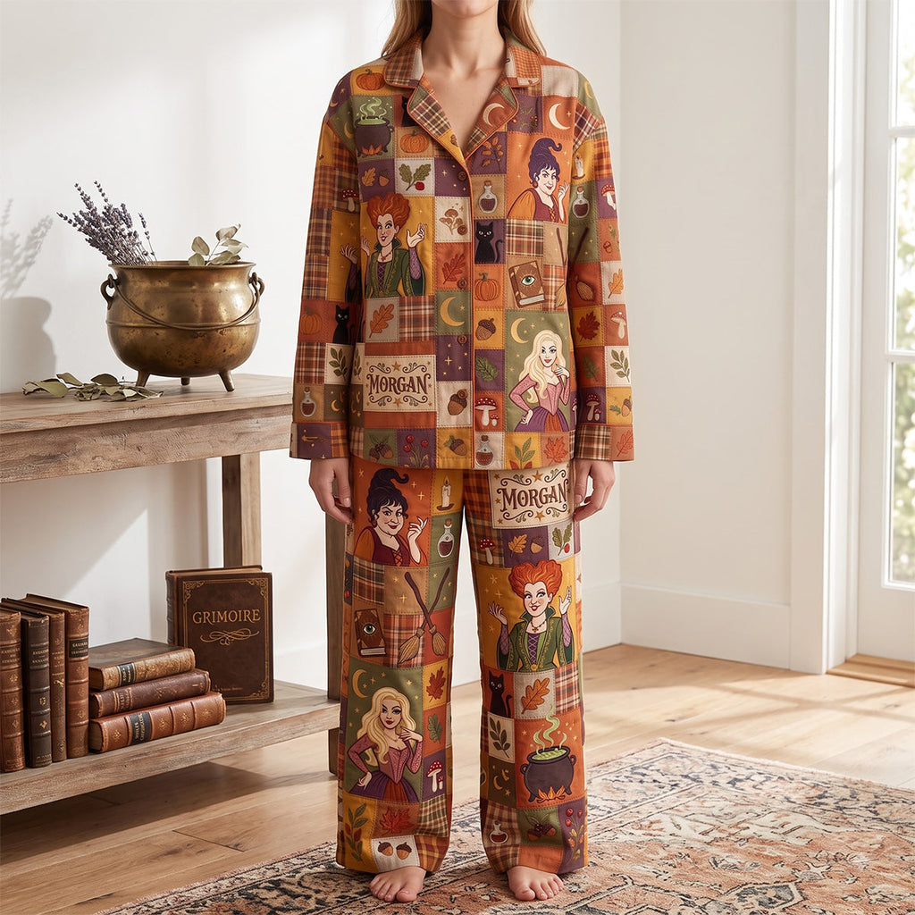 Custom Name Halloween Pajama Set for Adults & Kids | Patchwork Style Gift Pajama Set GradoCreations