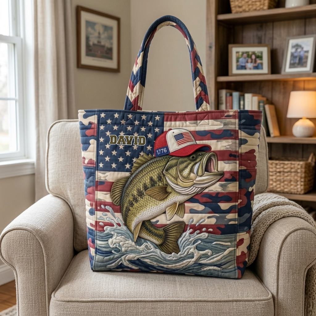 Personalized Quilted Tote Bag Camo American Flag Gift for Dad