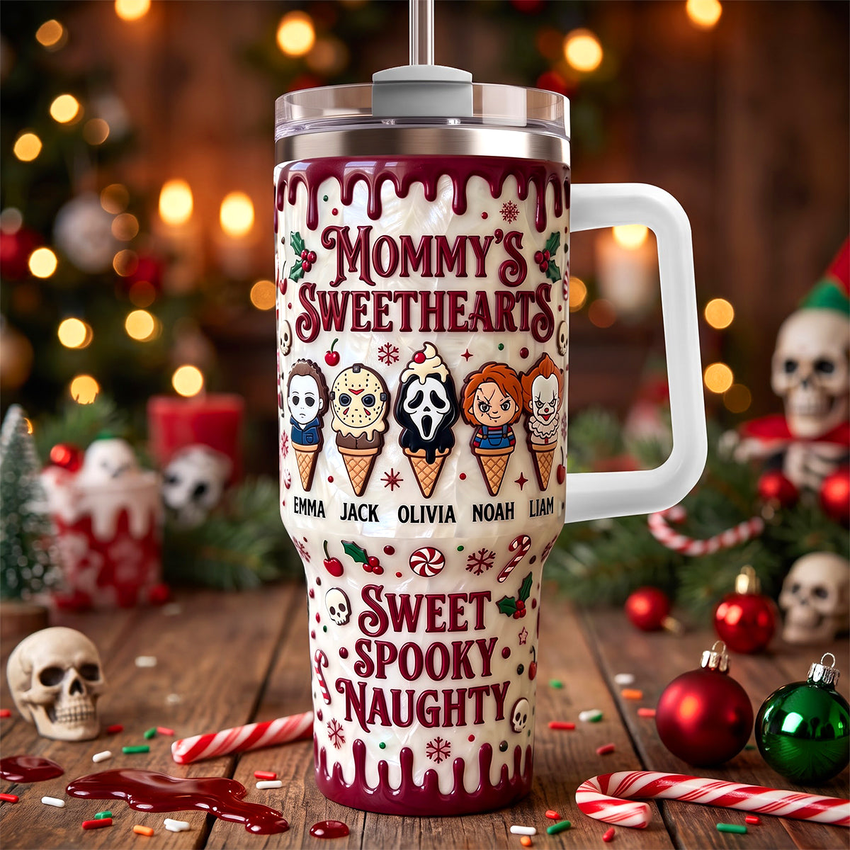 Personalized Holiday Tumbler for Mom with Kids Names | Custom Spooky Gift Tumbler GradoCreations