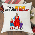 Personalized Super Mom Pillow Custom Family Names Gift for Mom