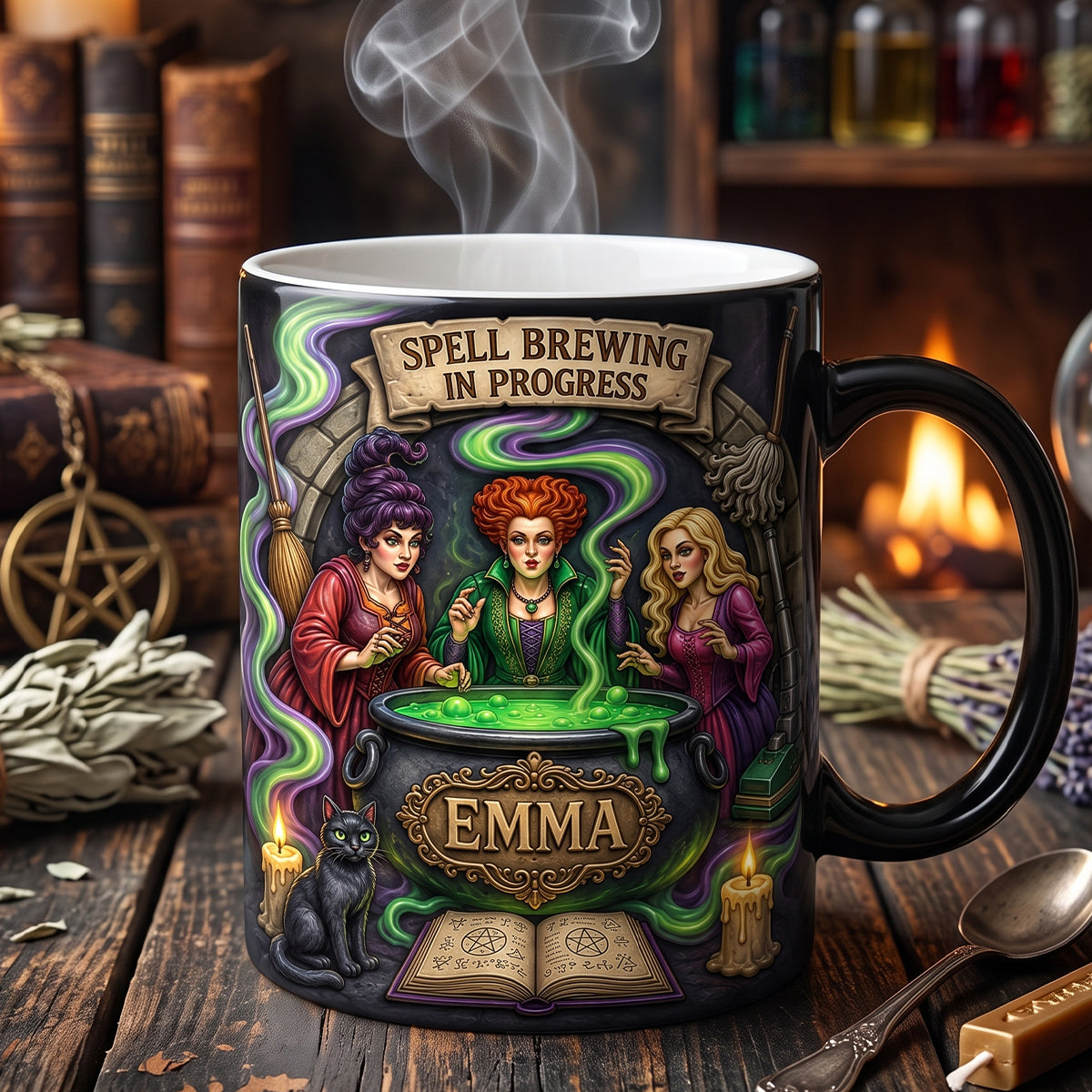 Personalized Halloween Coffee Mug with Witch Artwork Gift for Her Mug GradoCreations