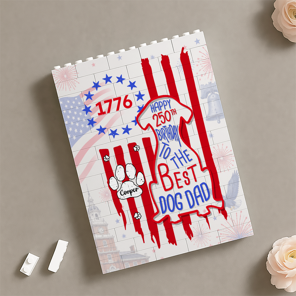 Personalized Building Block Gift for Dog Dad with USA Flag HN590 - Building Blocks GradoCreations