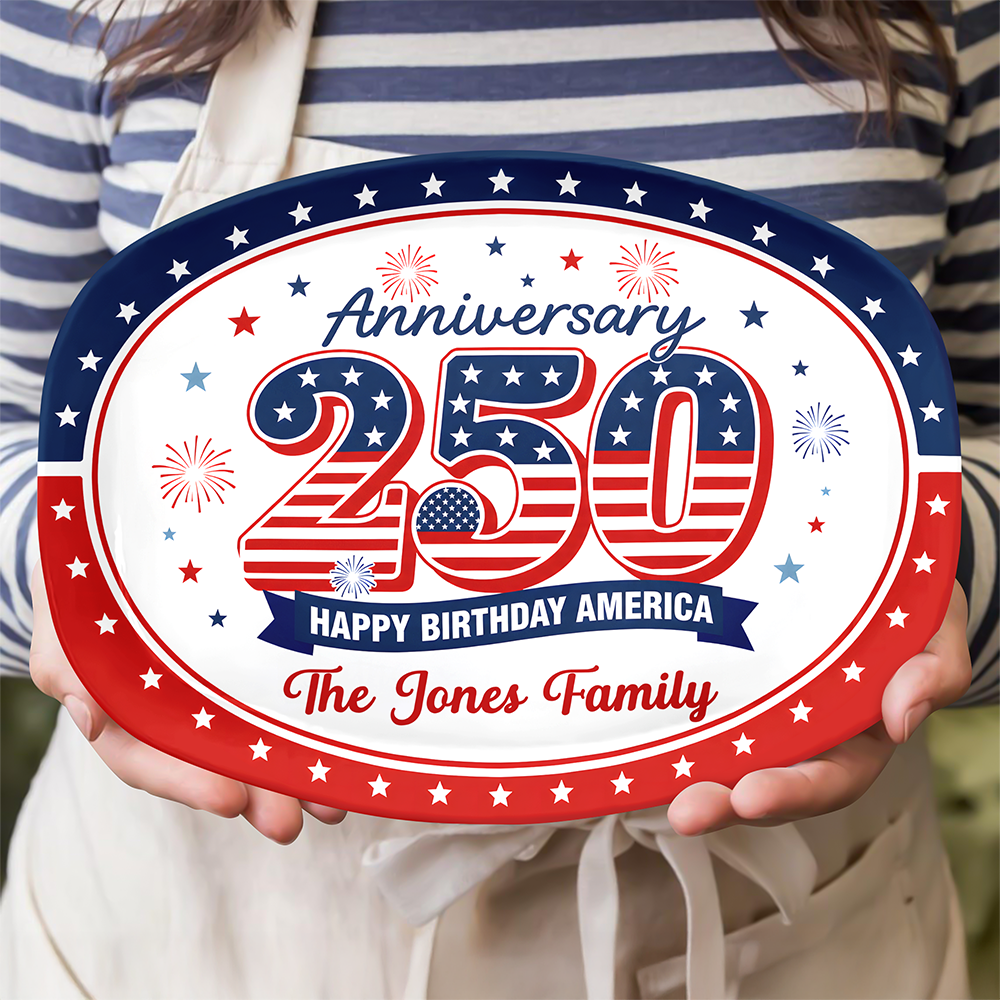 Personalized Family Name Platter USA 250th Anniversary Gift HN590 - Platter GradoCreations