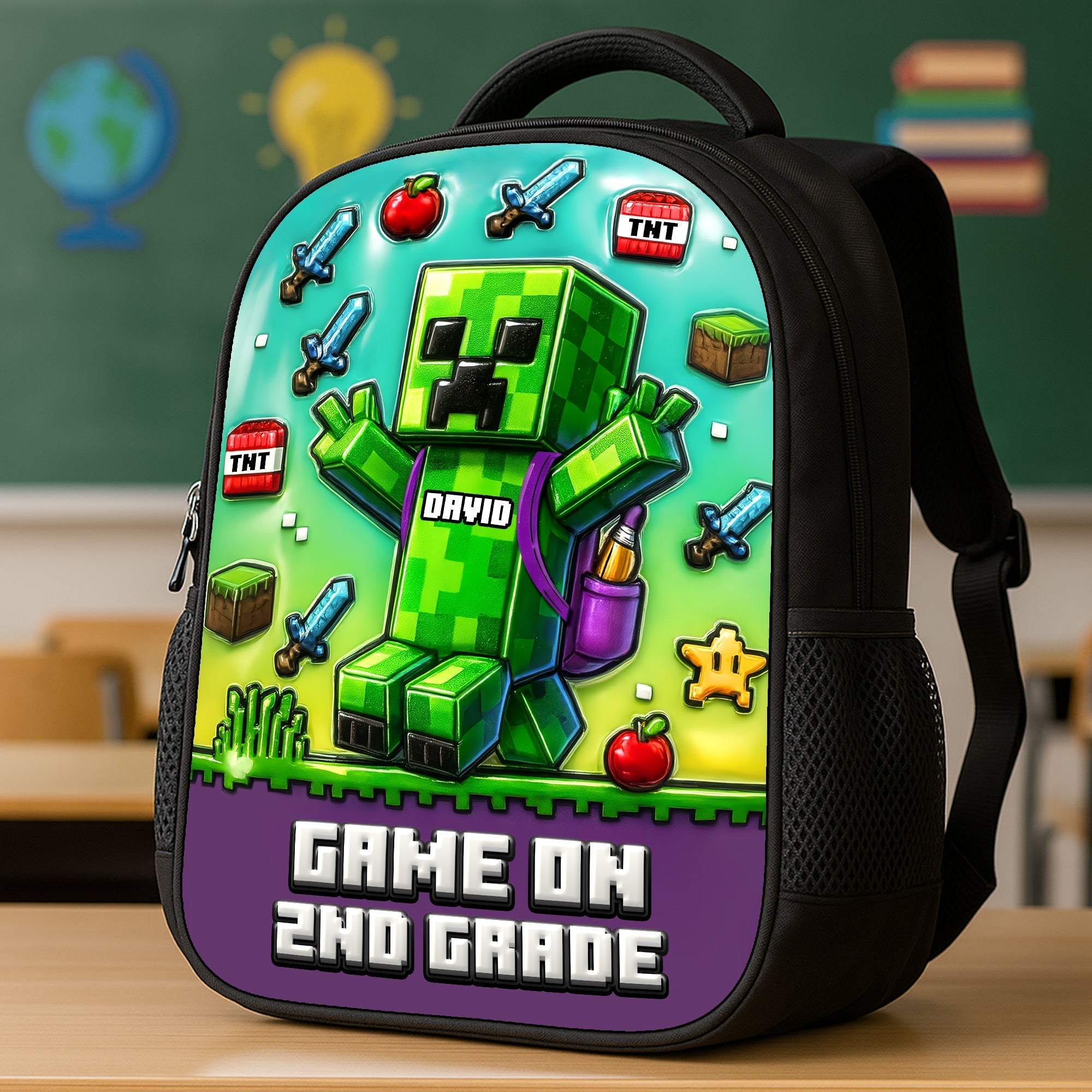 Personalized Minecraft Backpack Set for Kids - Lunch Bag, Pencil Case & Water Bottle - Back to School Gift School Bag+ GradoCreations