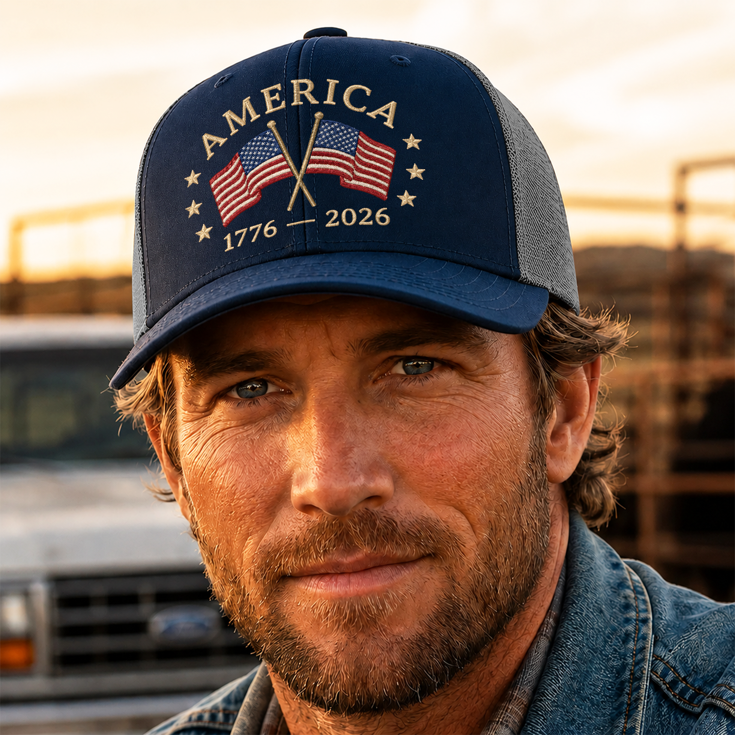 Personalized USA 250th Anniversary Trucker Hat Gift for Dad HN590 - Embroidered Trucker Hat GradoCreations