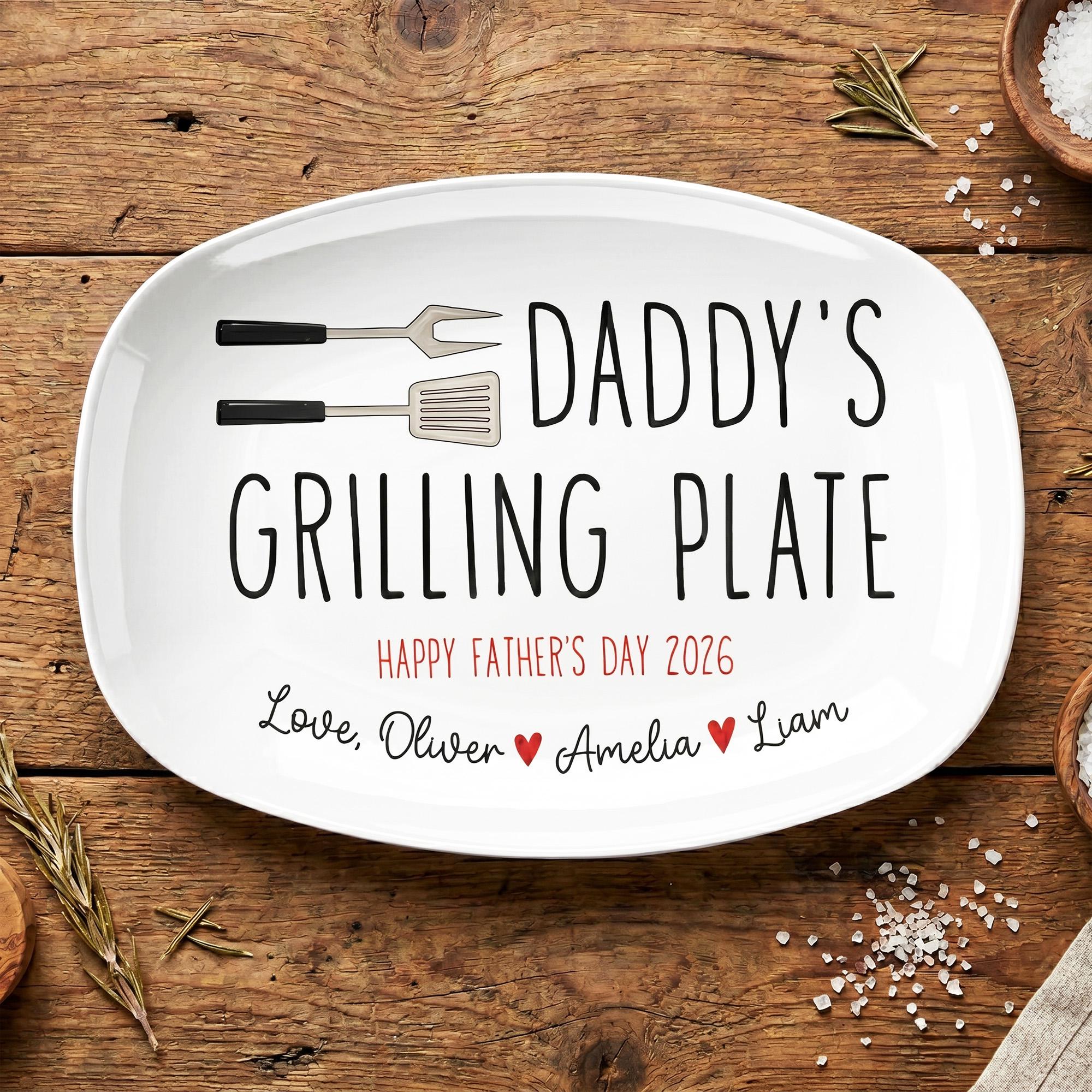 Personalized Grilling Plate Custom Name Gift for Dad HN590 - Platter fix GradoCreations